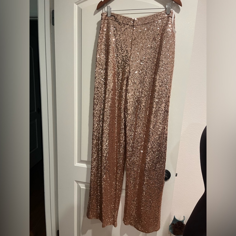 NWT sequin dress wide leg pants in beautiful Rose gold color.